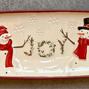 St. Nicholas Square Snowman Joy Platter - Red and White